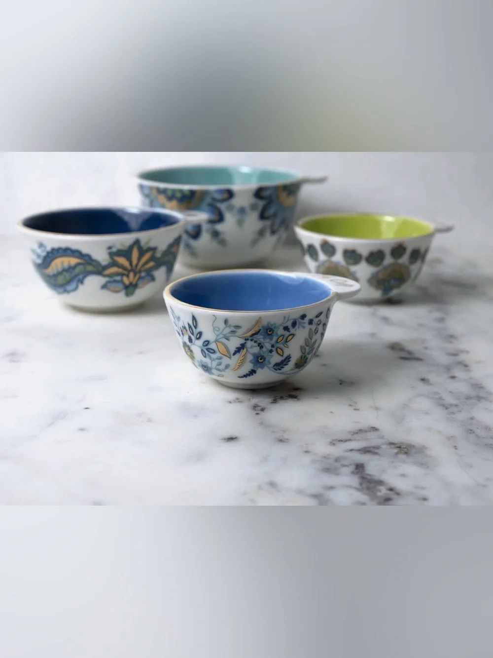 Mary Disomma Blue Floral Nesting Measuring cups - Set of 4, New in sealed box